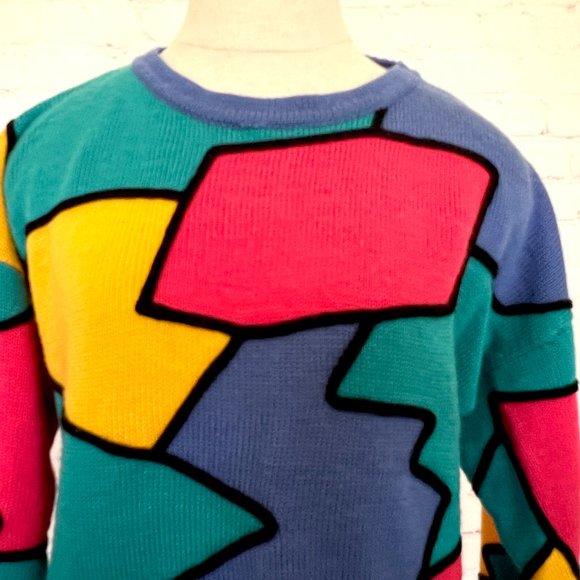 90's Chaus - Abstract Color Block Pullover Sweater - Size Small - Picture 3 of 8